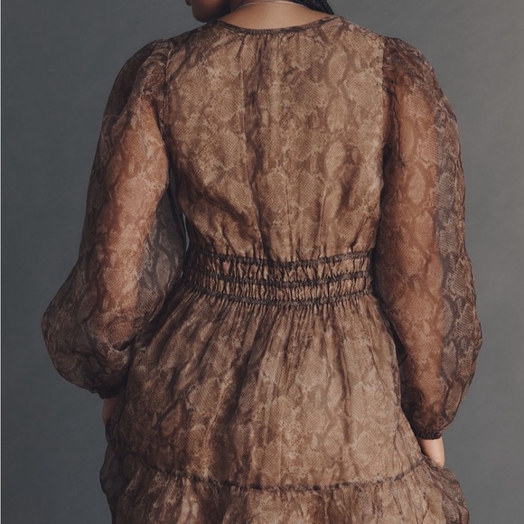 Anthropologie Brown Snake Print Long Sleeve Dress - Picture 2 of 3